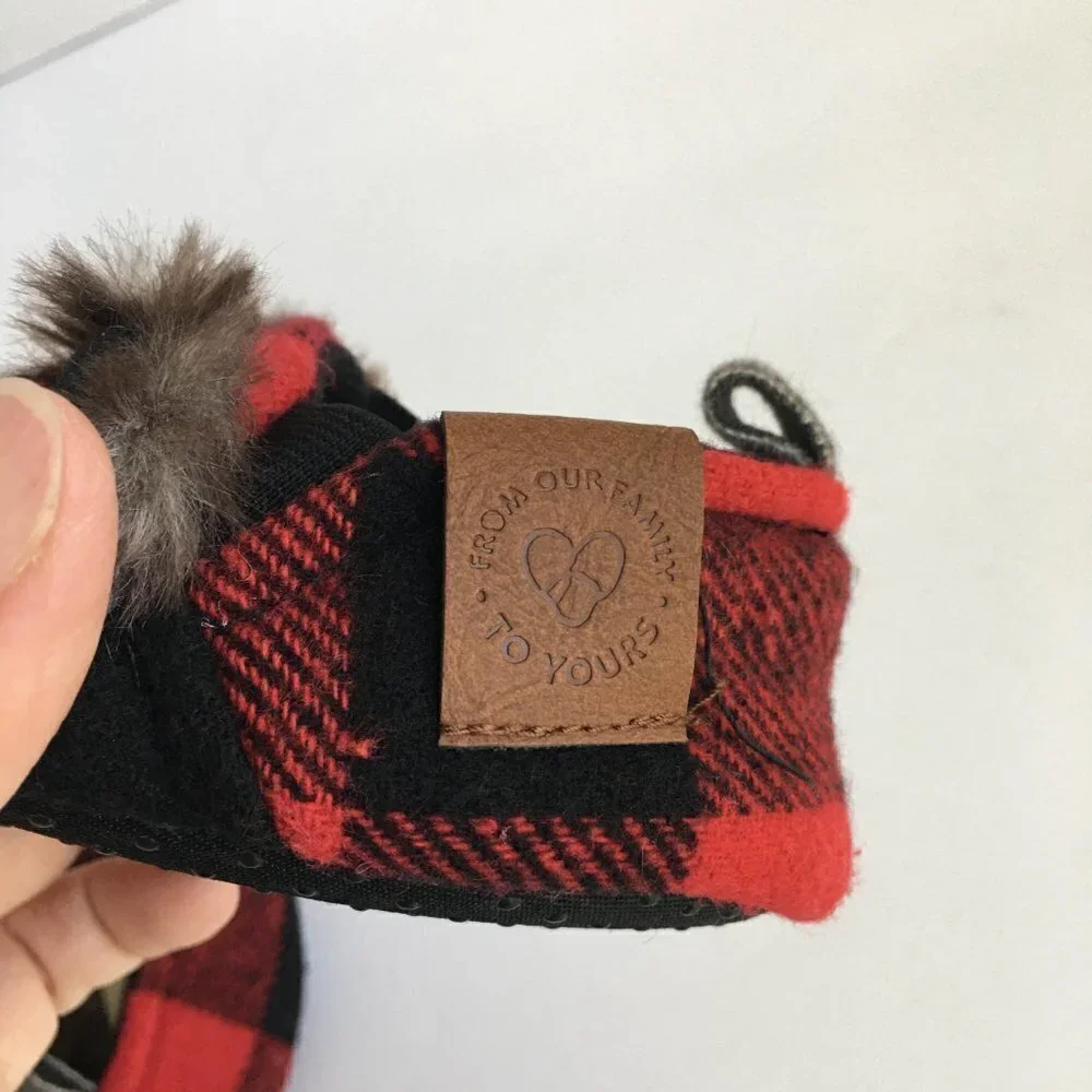 Dearfoams Christmas Baby Bear Red Black Buffalo Plaid Slippers - Size 6-9 Months